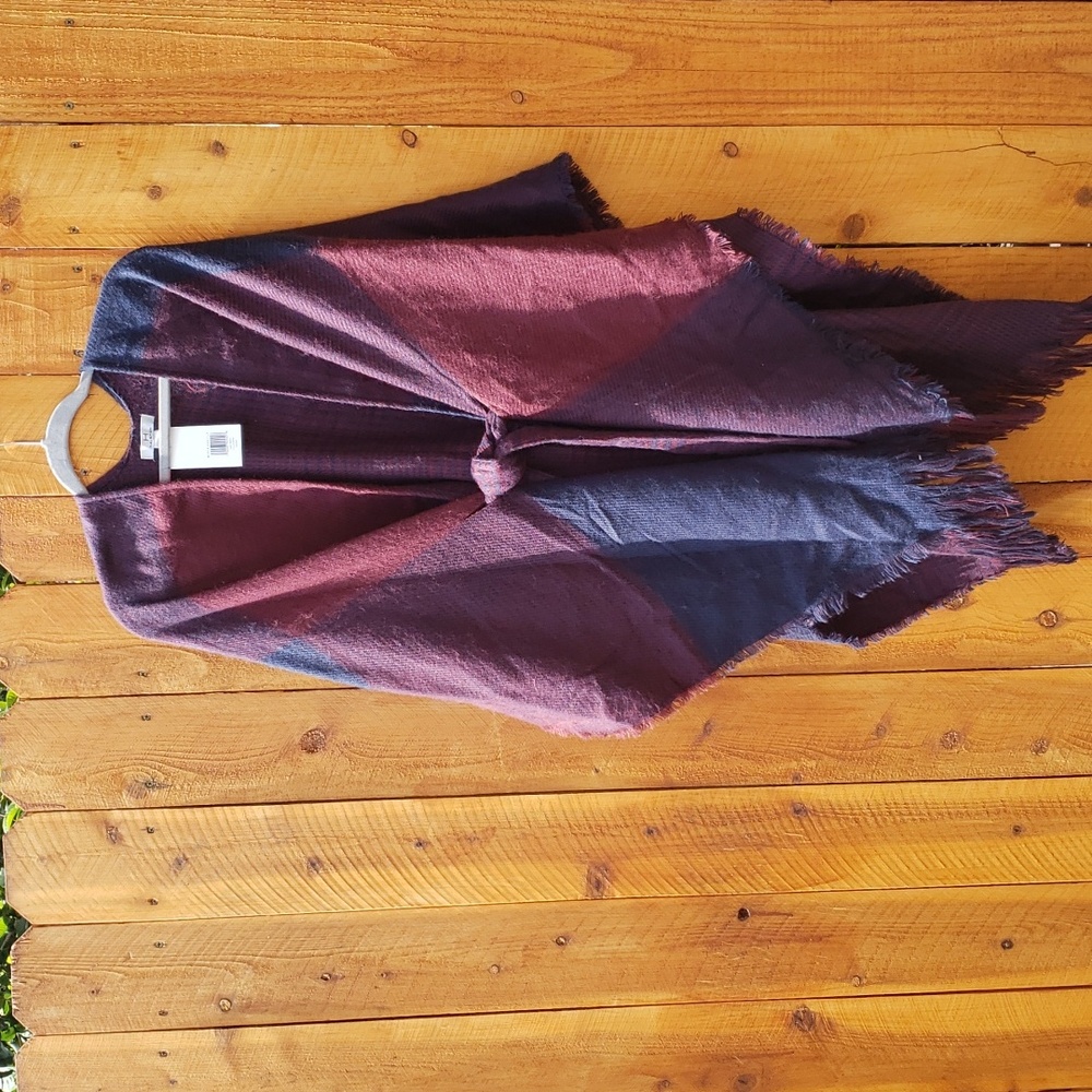 Halston Ruana Wrap - Belted Cardigan Sweater Burgandy Navy NWT - Picture 5 of 12